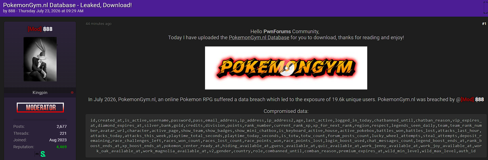 Alleged Sale of PokemonGym Database
