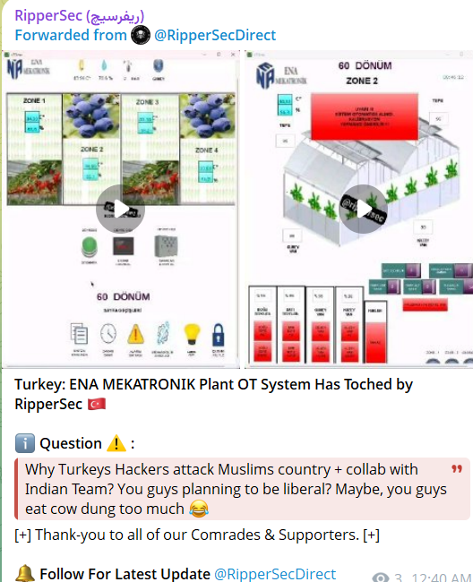 Alleged unauthorized access to ENA Mekatronik Plant OT System in Turkey