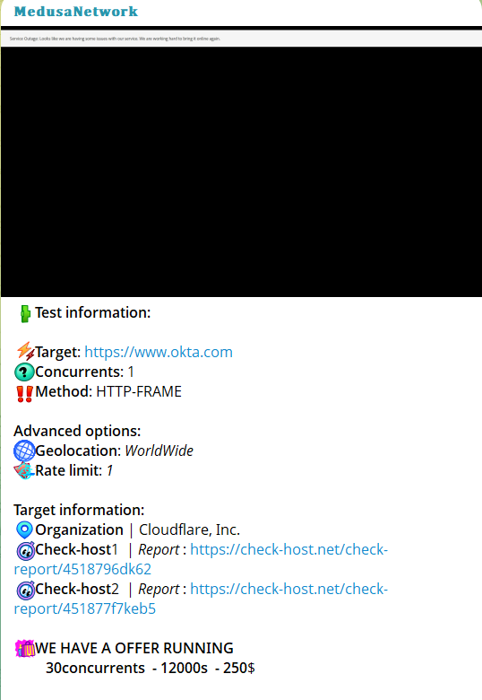Medusa Network targets the website of Okta, Inc.