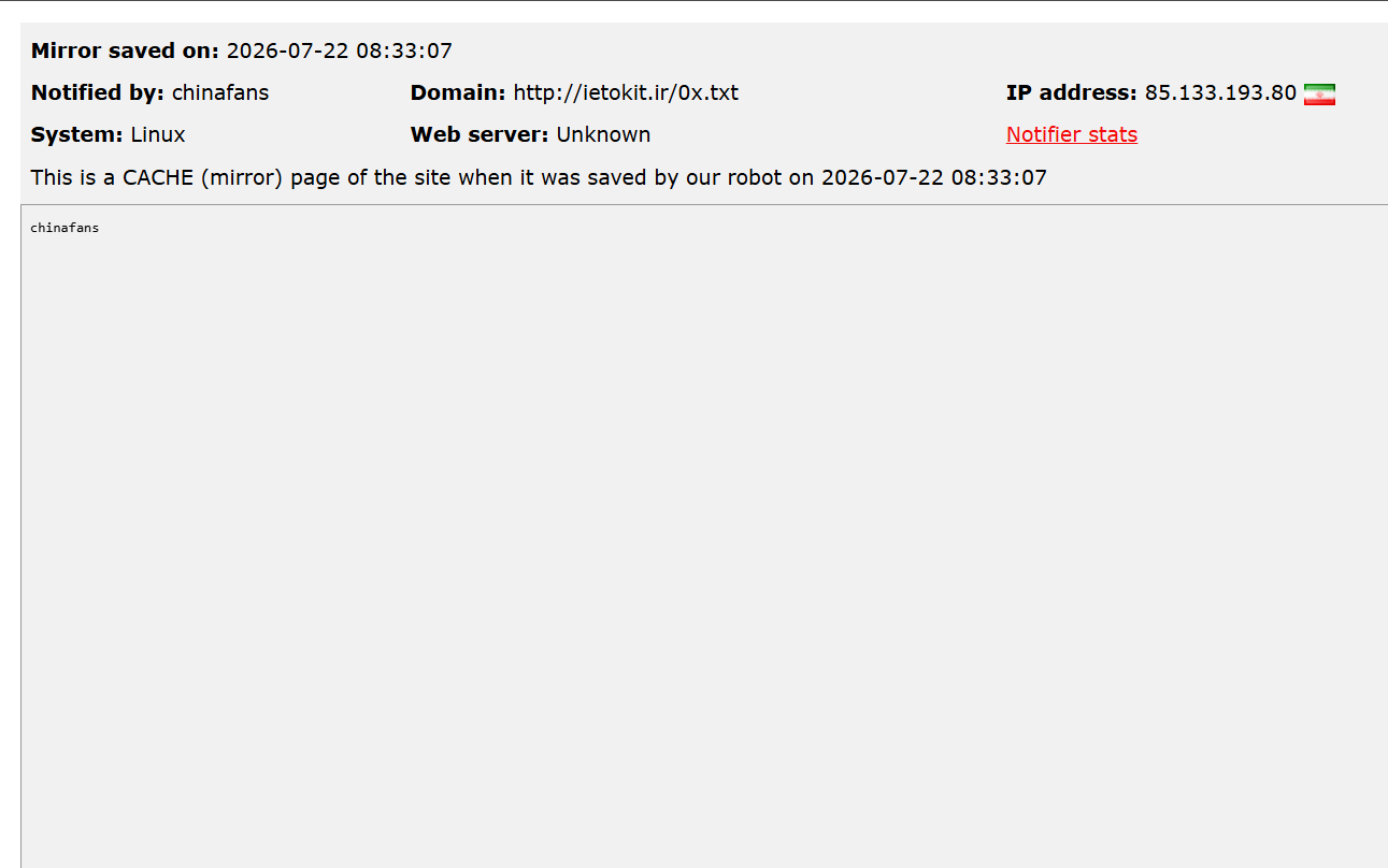chinafans targets the website of Asre Dade Ietok