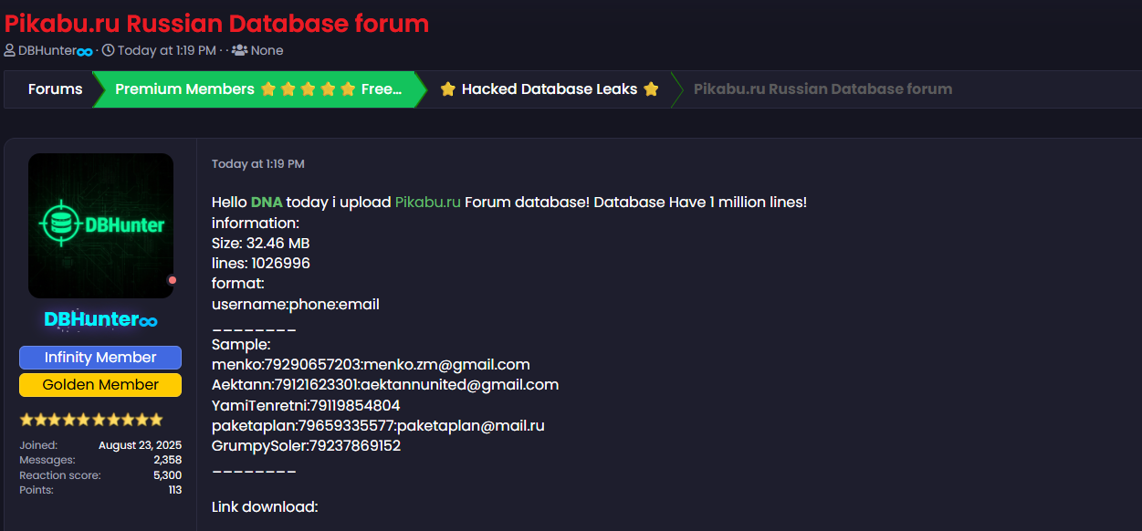 Alleged Data Breach of Pikabu