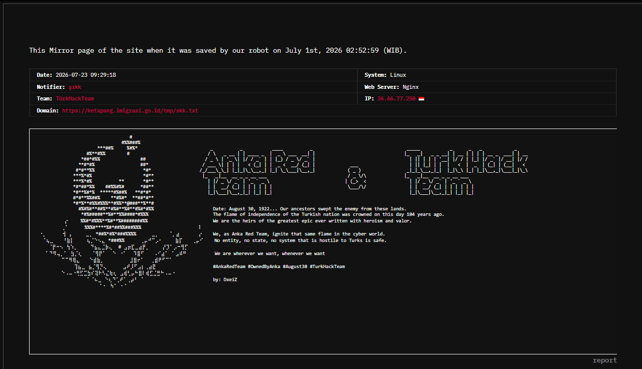 şıkk targets the website of Kantor Imigrasi Ketapang