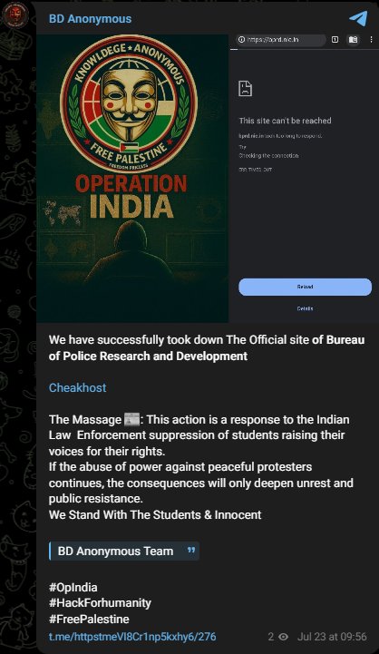 BD Anonymous targets the website of Bureau of Police Research and Development