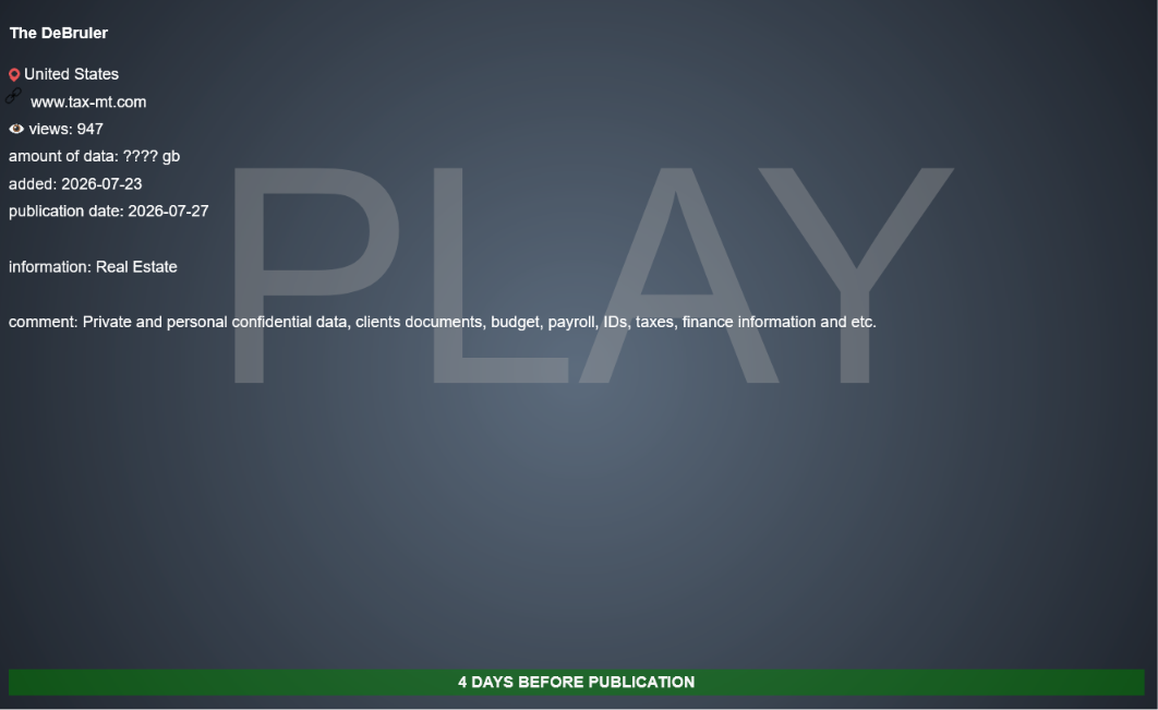 Debruler Co falls victim to PLAY ransomware