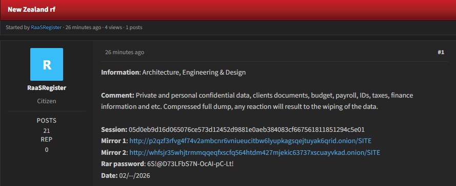 Alleged data leak of an unidentified Architecture, Engineering & Design organization