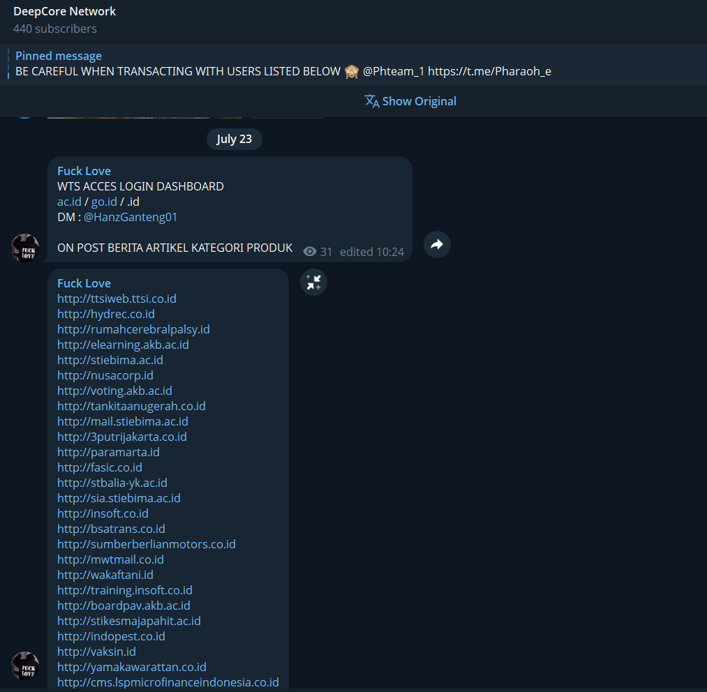Alleged Unauthorized admin dashboard access to multiple websites in indonesia.