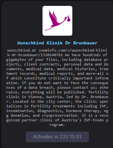 WUNSCHKIND Klinik Dr. Brunbauer Falls Victim to The Gentlemen Ransomware
