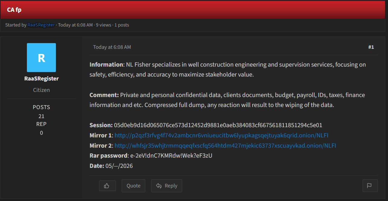 Alleged Data Leak of NL Fisher