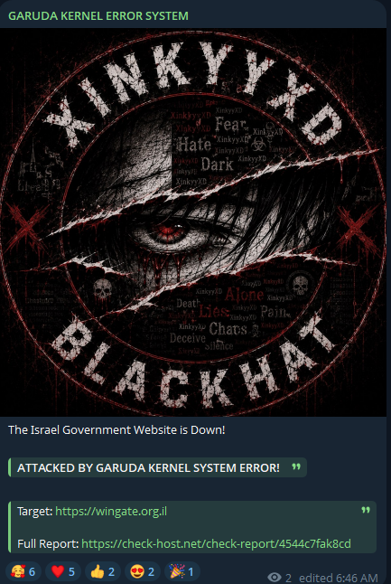 GARUDA ERROR SYSTEM targets the website of Wingate Institute