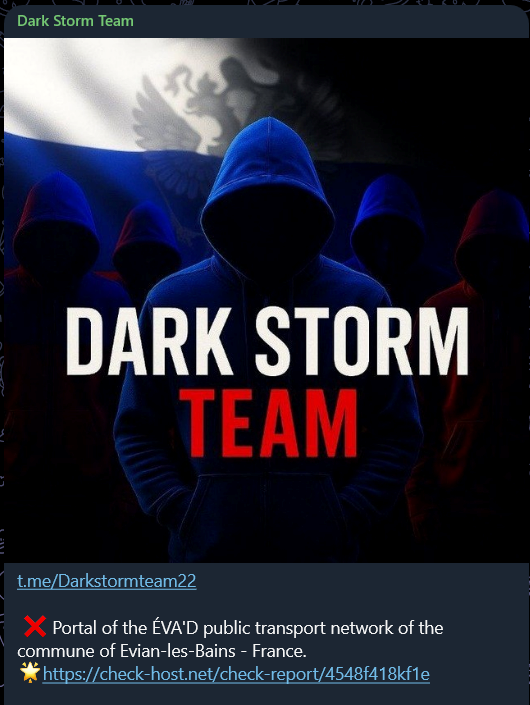 Dark Storm Team targets the website of EVAD public transport network