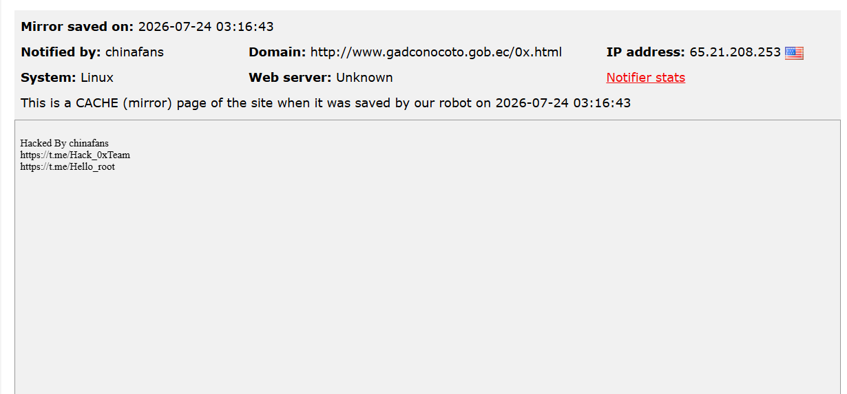 chinafans targets the website of GAD Conocoto