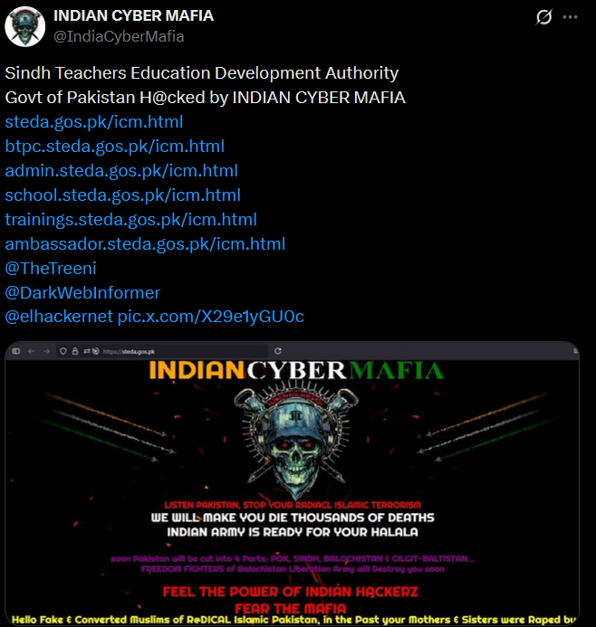 INDIAN CYBER MAFIA针对信德省教师教育发展局网站