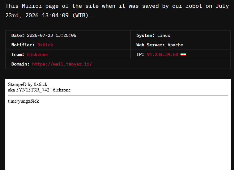 6ickzone targets the website of Mail Tabyar