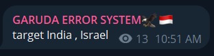 GARUDA ERROR SYSTEM声称针对印以