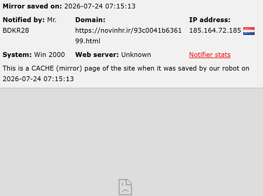 Mr. BDKR28 targets the website of Novin HR