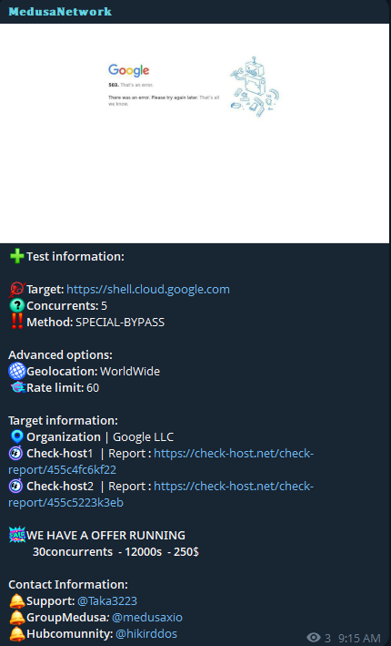 Medusa Network targets the website of Google Cloud Shell
