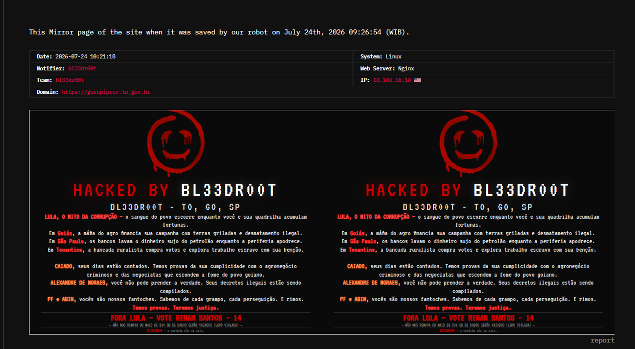 bl33dr00t targets the website of Gurupi Prev