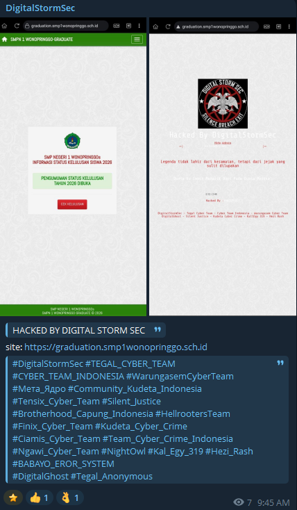 DigitalStormSec targets the website of SMP Negeri 1 Wonopringgo