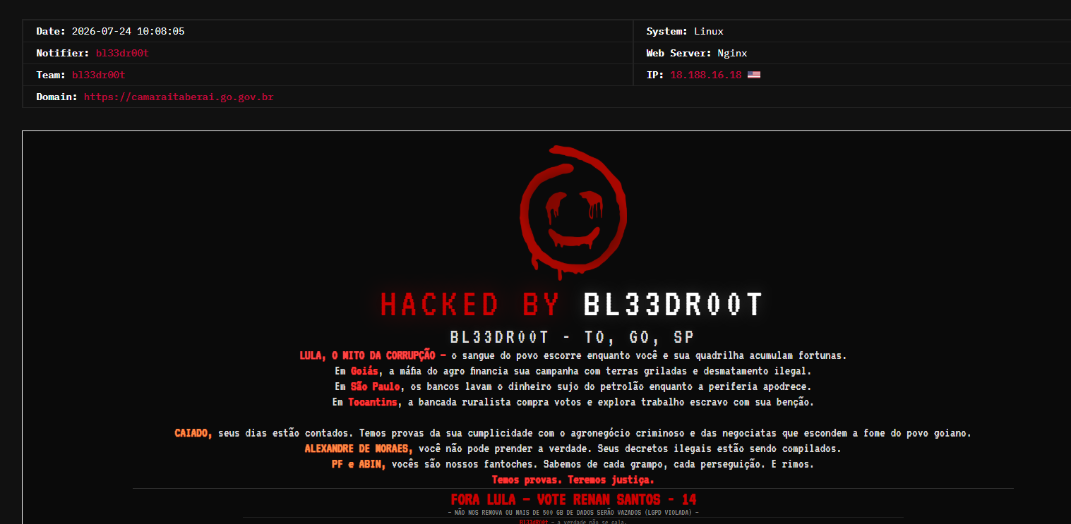 bl33dr00t targets the website of Itaberaí City Council