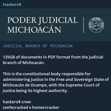 Alleged Data Breach of Judicial Branch of the State of Michoacán