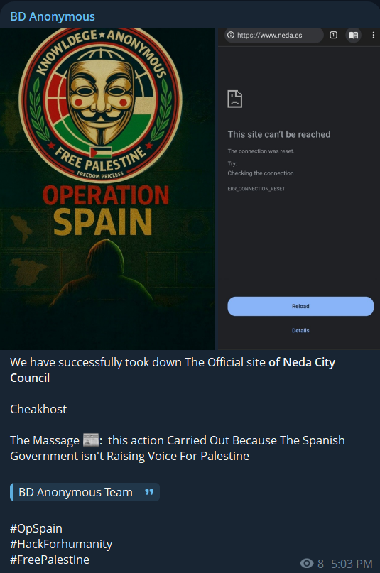 BD Anonymous targets the website of Neda City Council