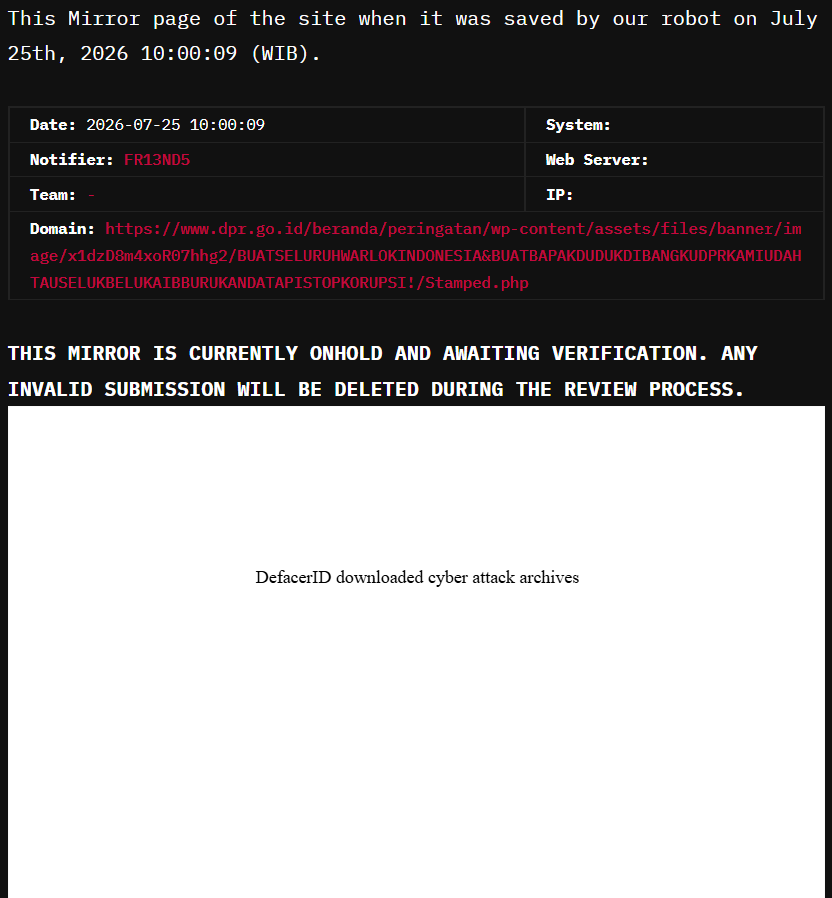 FR13ND5 targets the website of House of Representatives of the Republic of Indonesia