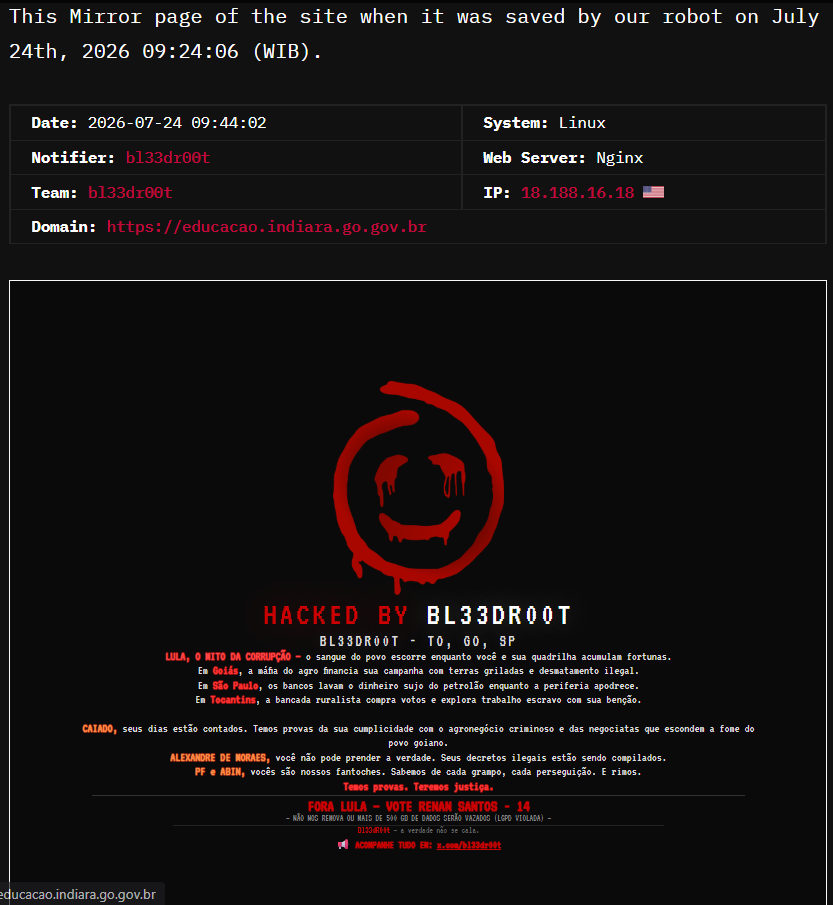bl33dr00t targets the website of Municipal Department of Education, Culture and Sports of Indiara