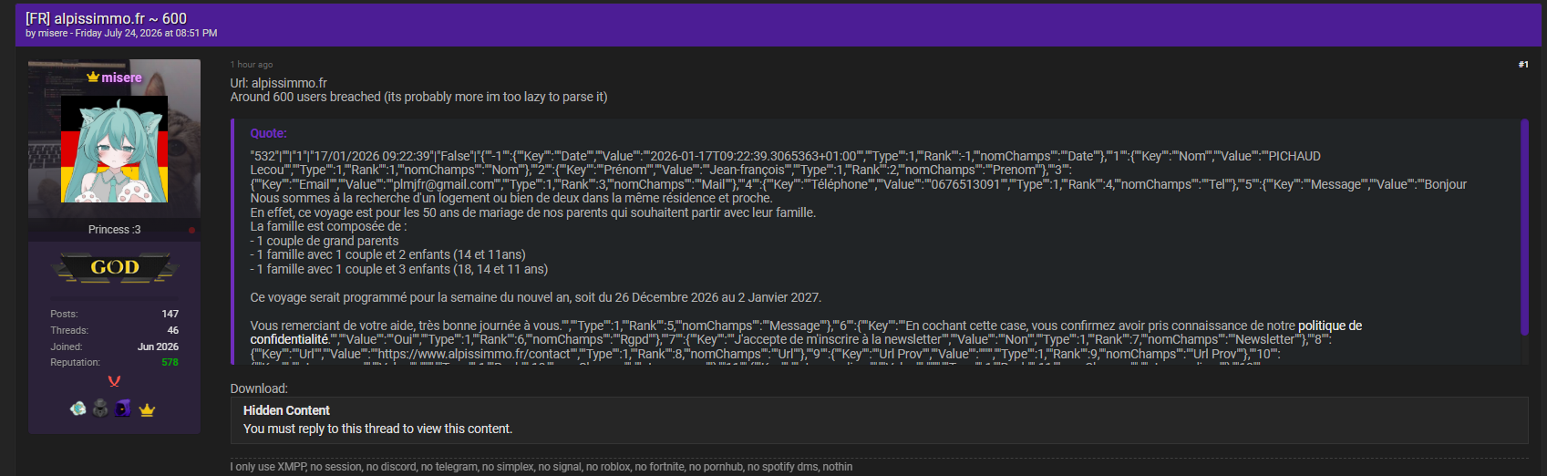 Alleged Data Breach of Alpissimmo