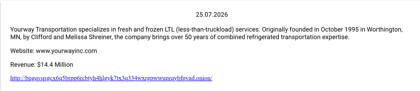 Yourway Transportation Inc falls victim to Money Message ransomware