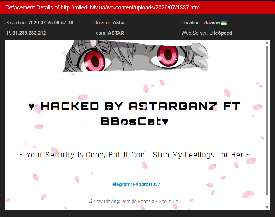 Astar targets the website of Miledi Beauty Boutique Salon