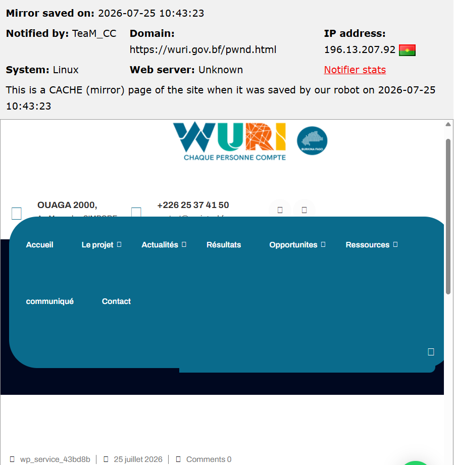 TeaM_CC targets the website of WURI Burkina Faso