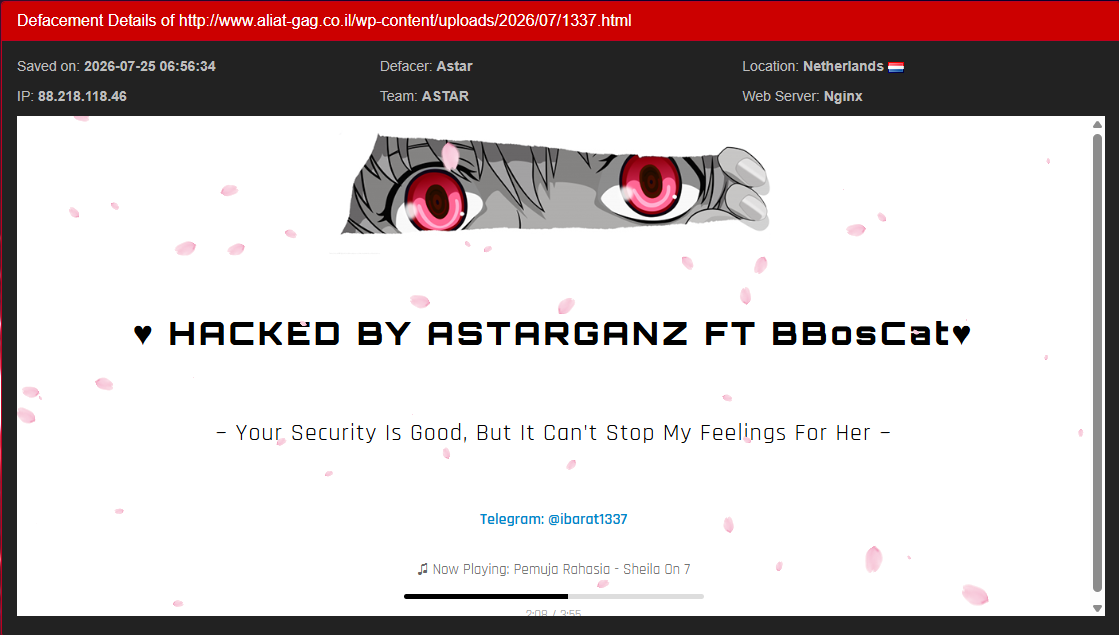 Astar targets the website of Aliat Gag