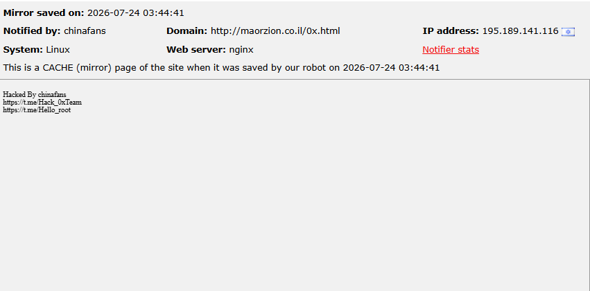 chinafans targets the website of Maor Zion