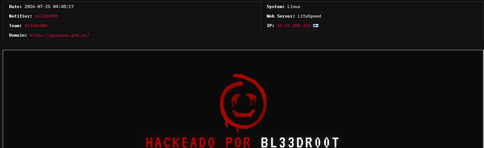 bl33dr00t targets the website of GAD San José de Guayusa