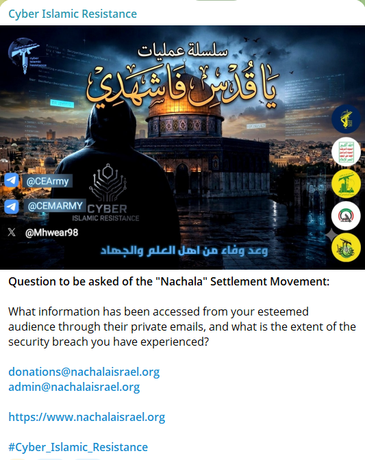 Alleged data breach of Nachala Movement Israel