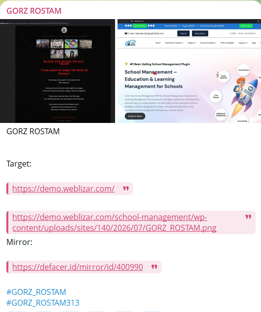 GORZ ROSTAM targets the website of Weblizar
