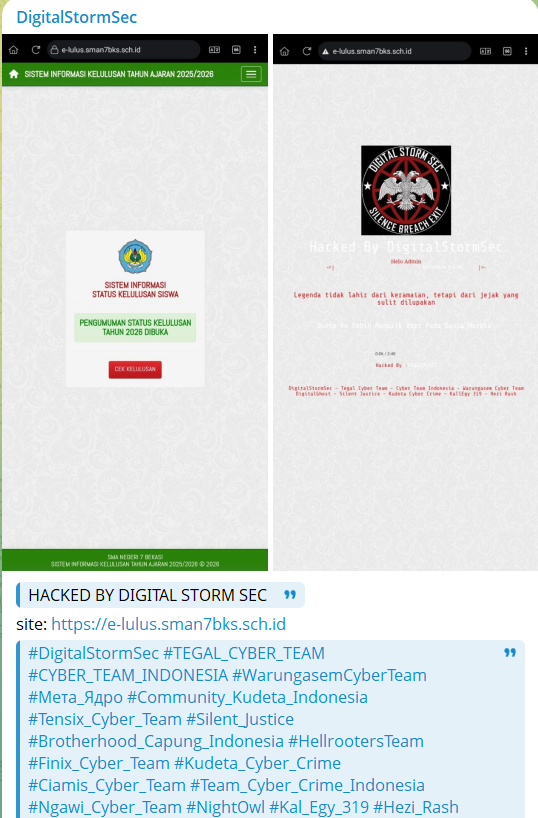 DigitalStormSec targets the website of SMAN 7 Bekasi
