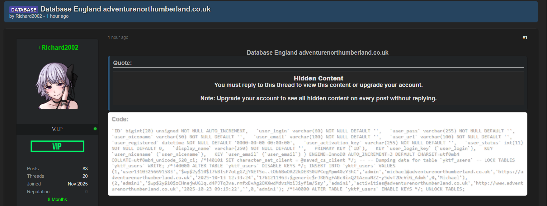 Alleged data breach of Adventure Northumberland