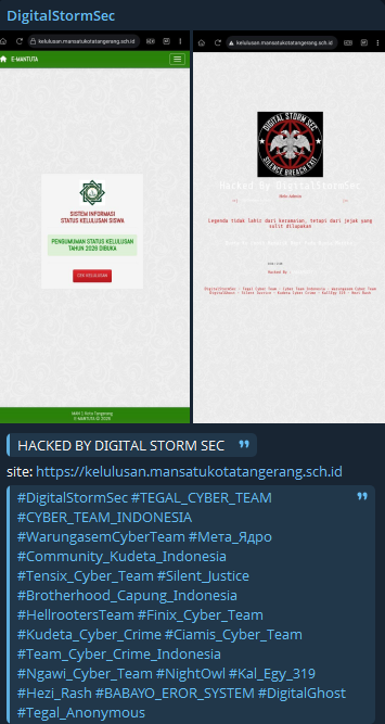 DigitalStormSec targets the website of MAN 1 Tangerang City