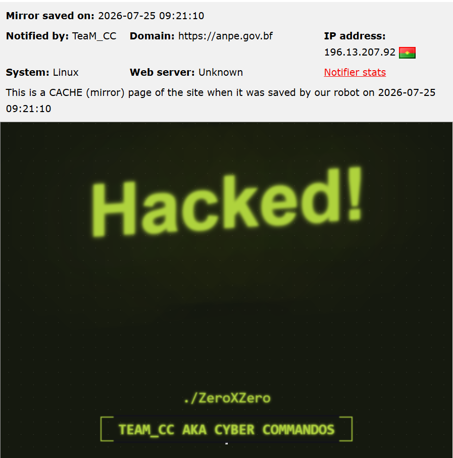 TeaM_CC targets the website of National Employment Agency of Burkina Faso