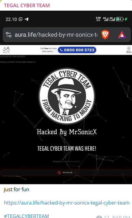 TEGAL CYBER TEAM targets the website of Aura Funerals