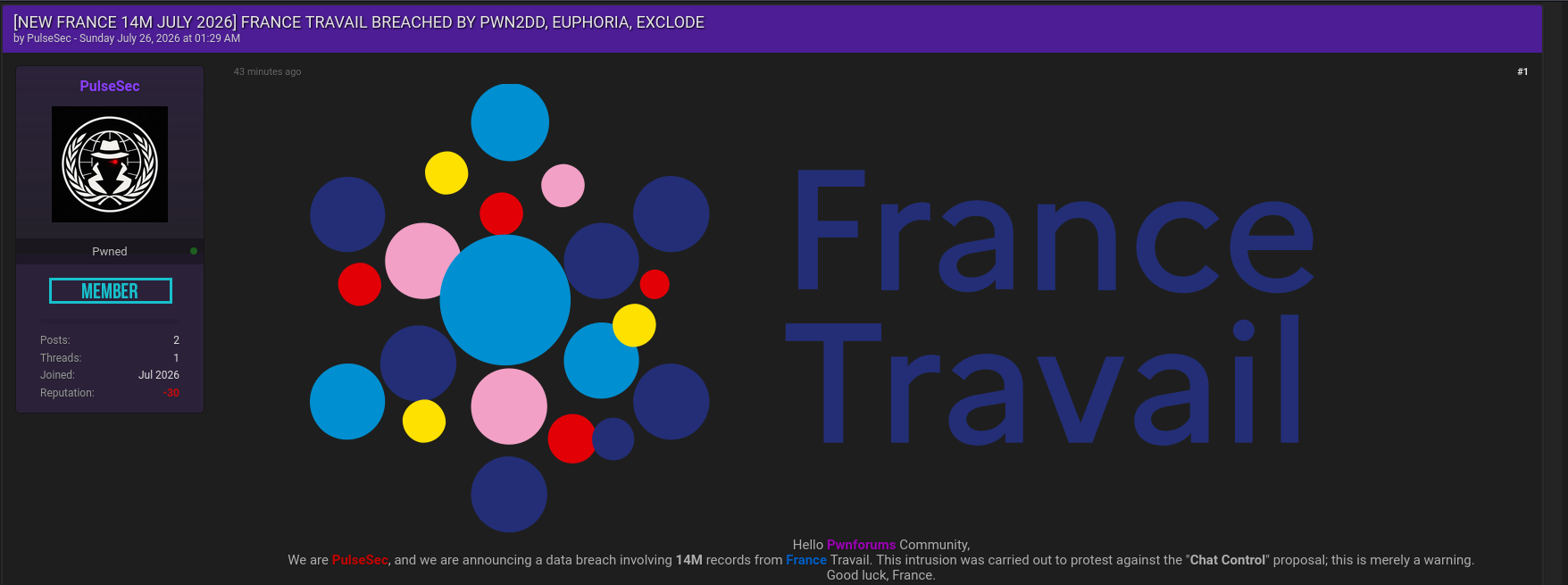 Alleged data breach of France Travail
