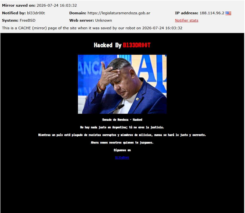 bl33dr00t targets the website of Legislatura de la Provincia de Mendoza