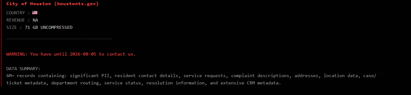 Alleged Data Breach of Houston, TX