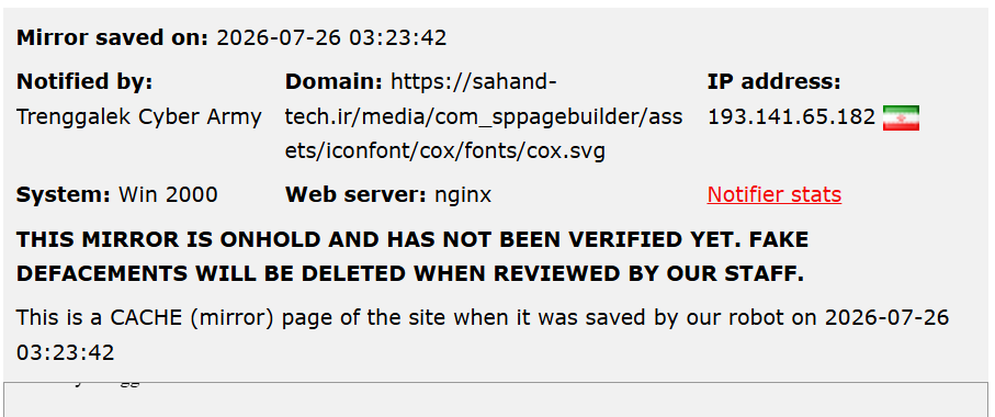 Trenggalek Cyber Army targets the website of Sahand Tech