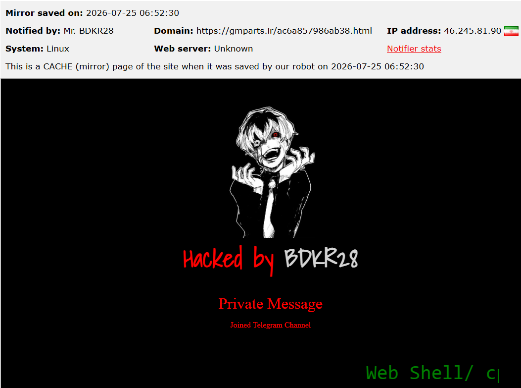 Mr. BDKR28 targets the website of gmparts.ir