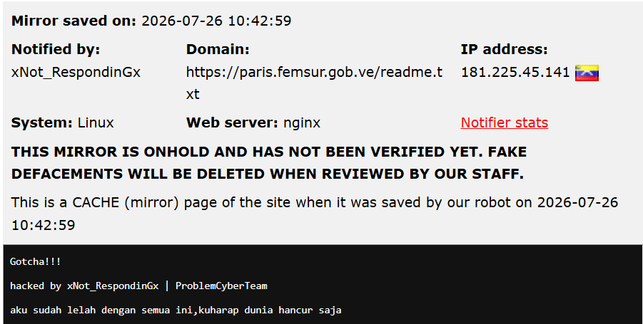 xNot_RespondinGx targets the website of FEMSUR