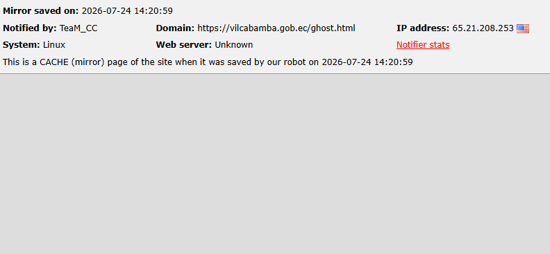 TeaM_CC targets the website of GAD Parish of Vilcabamba