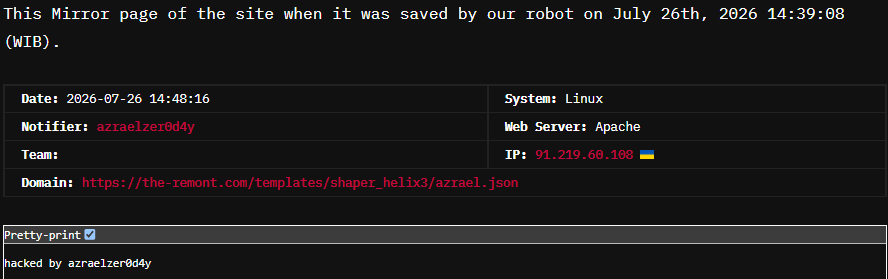 azraelzer0d4y targets the website of Remontboilerov