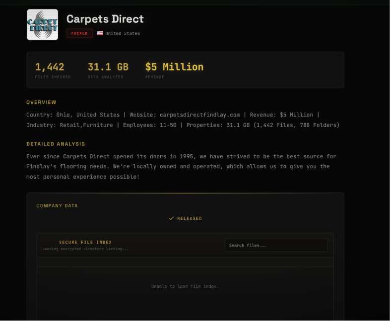 Carpets Direct Findlay falls victim to GLOBAL SECRET GROUP ransomware